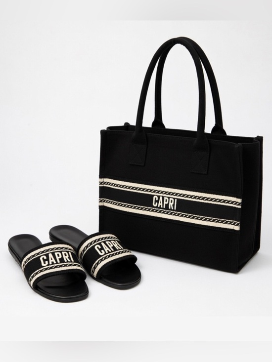 a new day Accessories - NFS | a new day Black Tote and Slide Set with White Accents